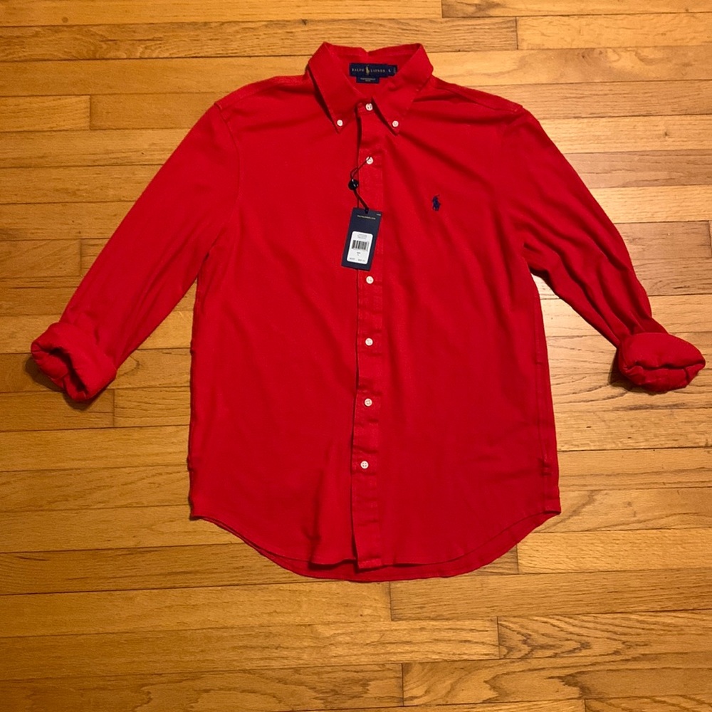 NWT Ralph Lauren Red Featherweight Mesh Button Down Shirt